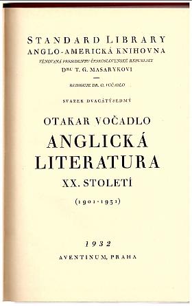 Otakar Vočadlo – Anglická literatura XX. století